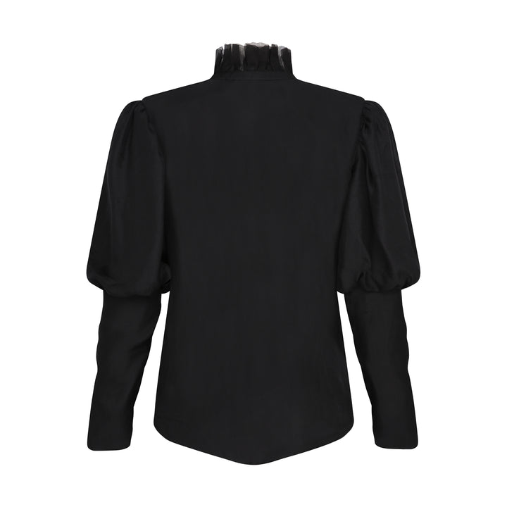 The Black Puff Ruffle Blouse