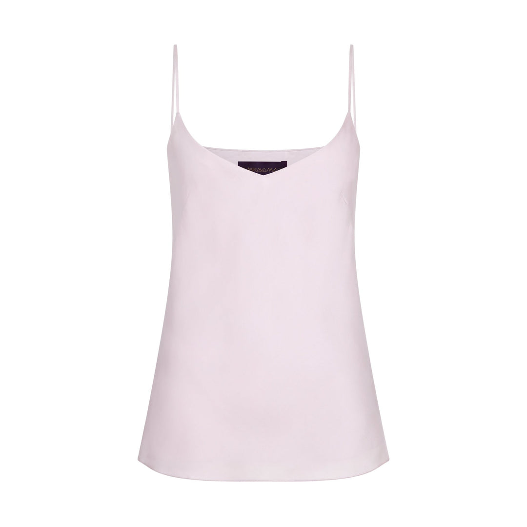 The Fondant Pink Camisole in pale pink silk, flat lay, studio