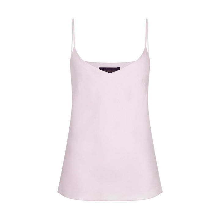 The Fondant Pink Camisole in pale pink silk, flat lay, studio