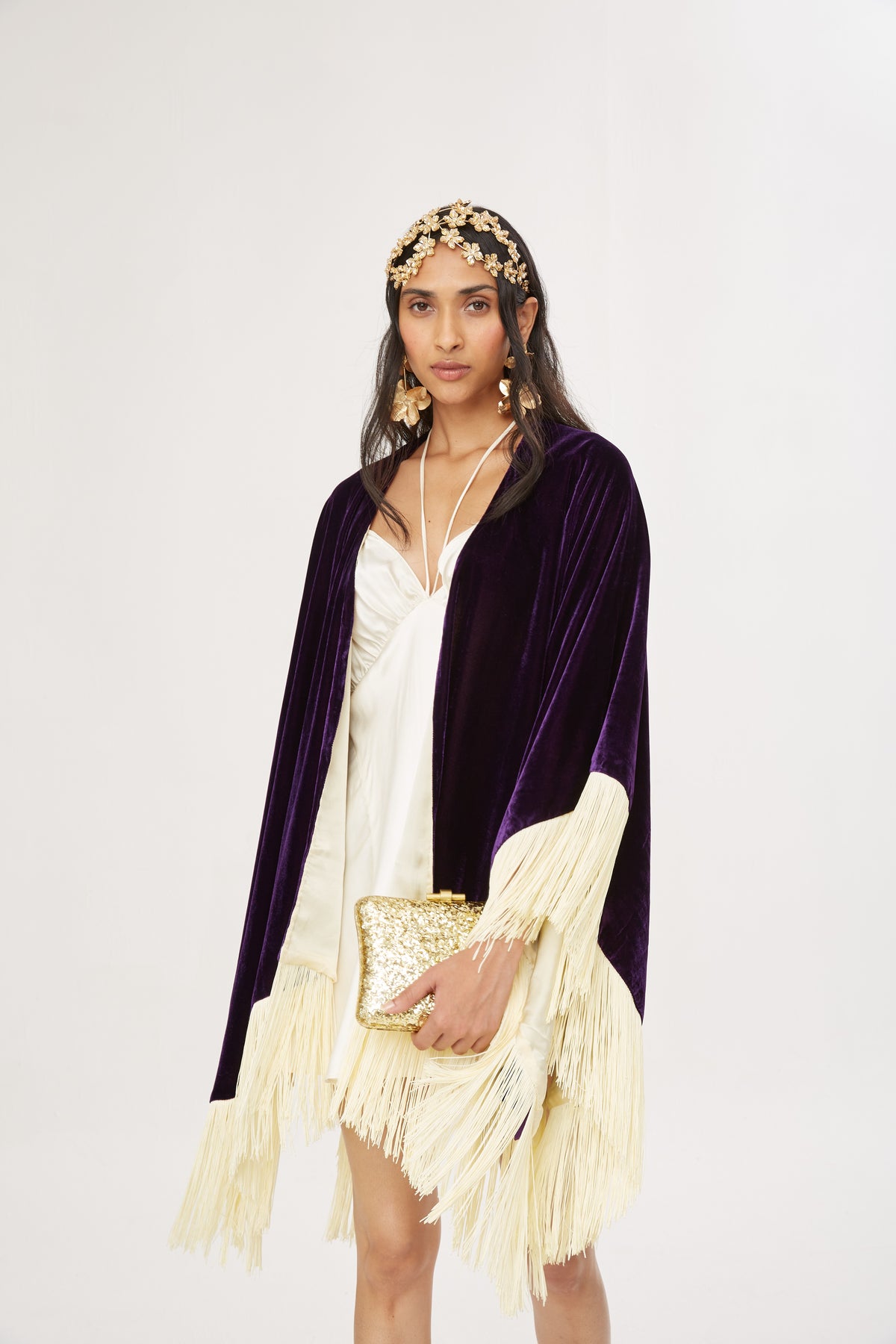 The Gatsby Poncho in silk velvet, worn, interior