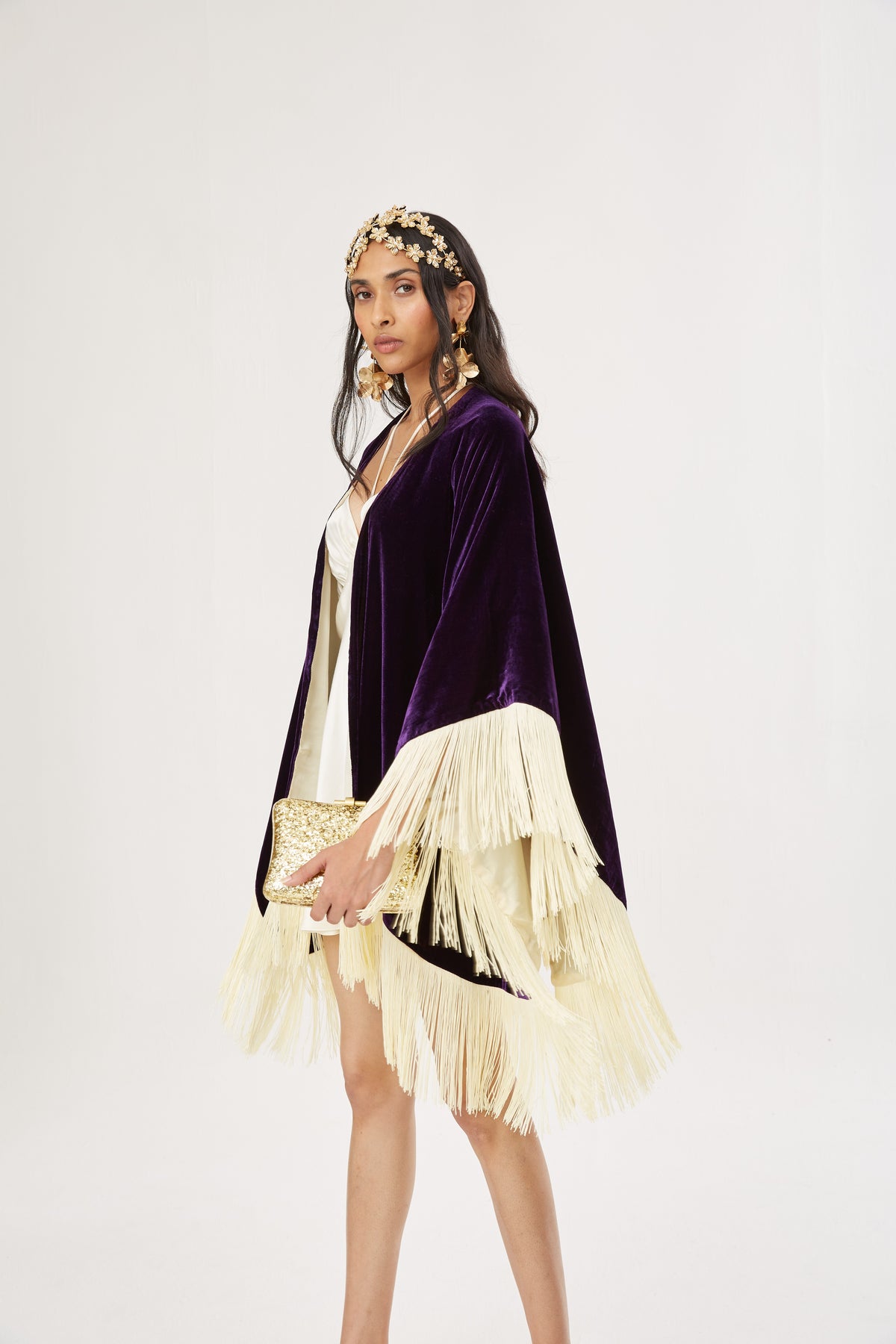 The Gatsby Poncho in silk velvet, worn, interior