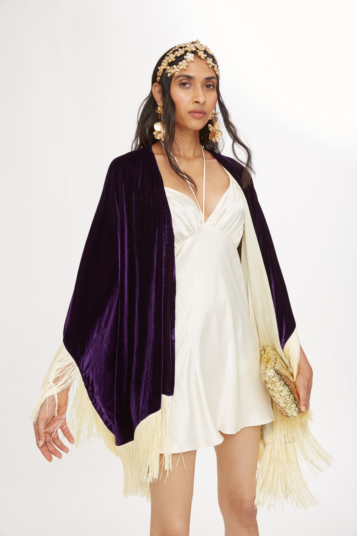 The Gatsby Poncho in silk velvet, worn, interior