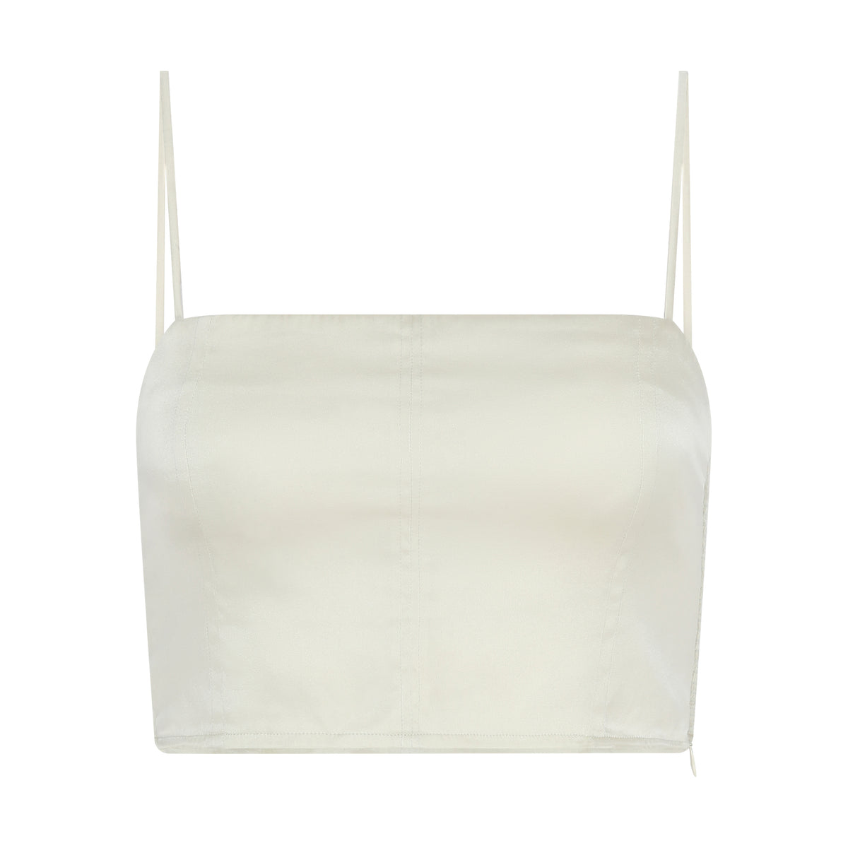 The Sage Bandeau Top in sage silk, flat lay, studio
